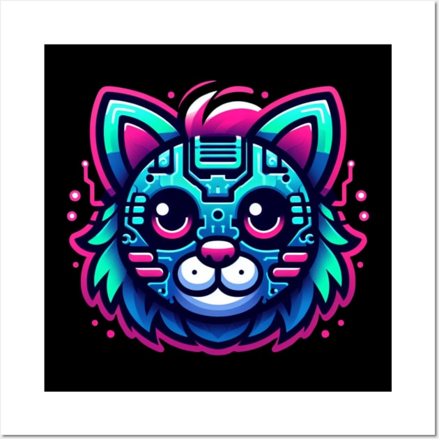 neon cyberpunk cat graphic Wall Art by chems eddine